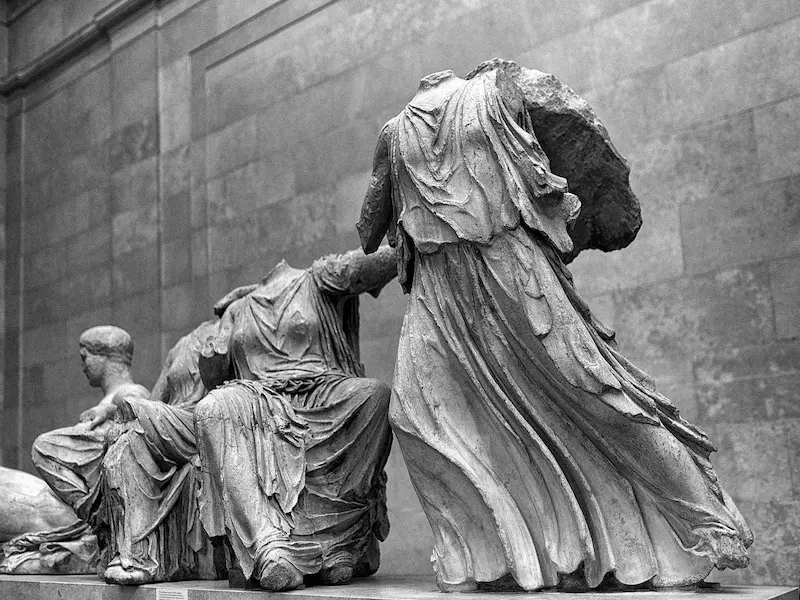 Parthenon Marbles statues displayed at the British Museum in London
