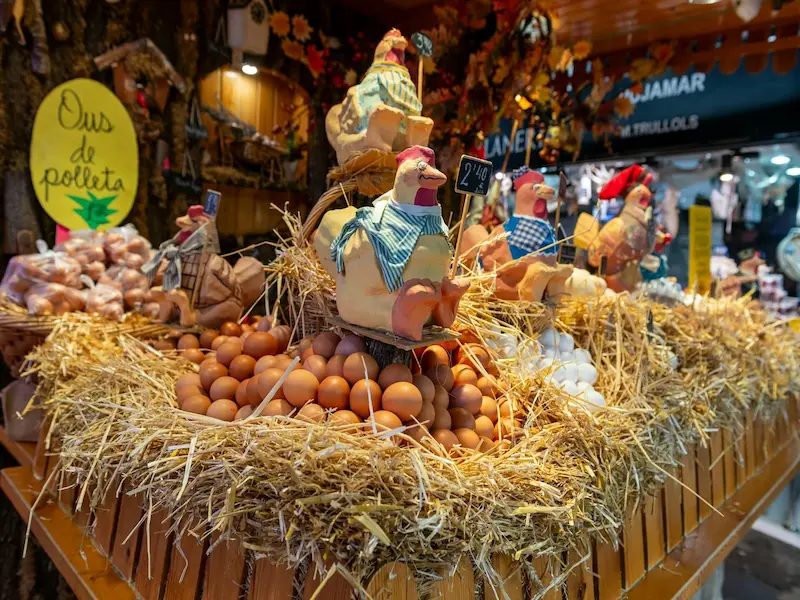 lots of eggs selling in la rambla market in barcelona spain