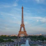 Eiffel Tower with a soft blue sky