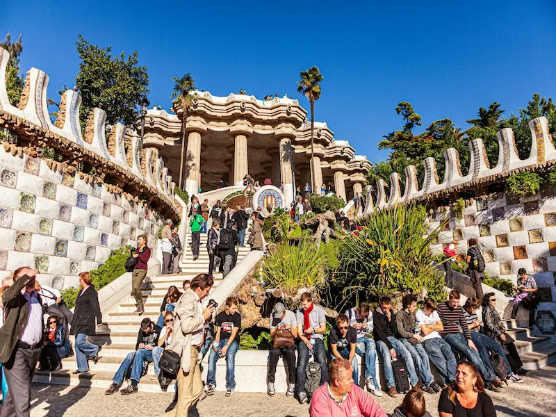 People sitting in Park Guell Barcelona spain