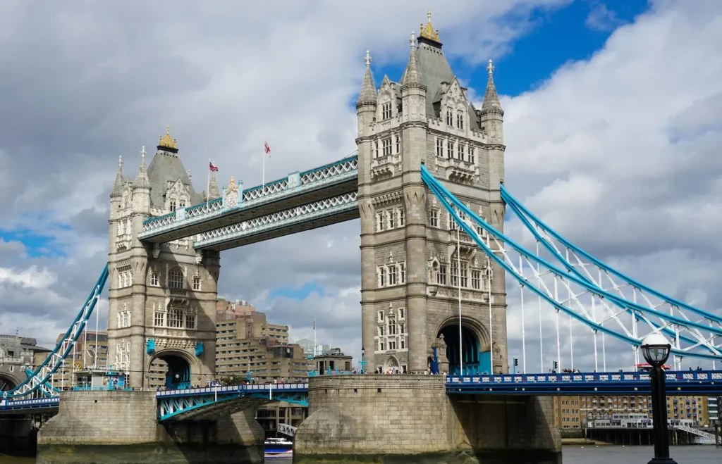 Close-up of Tower Bridge highlighting the bascule and tower structure